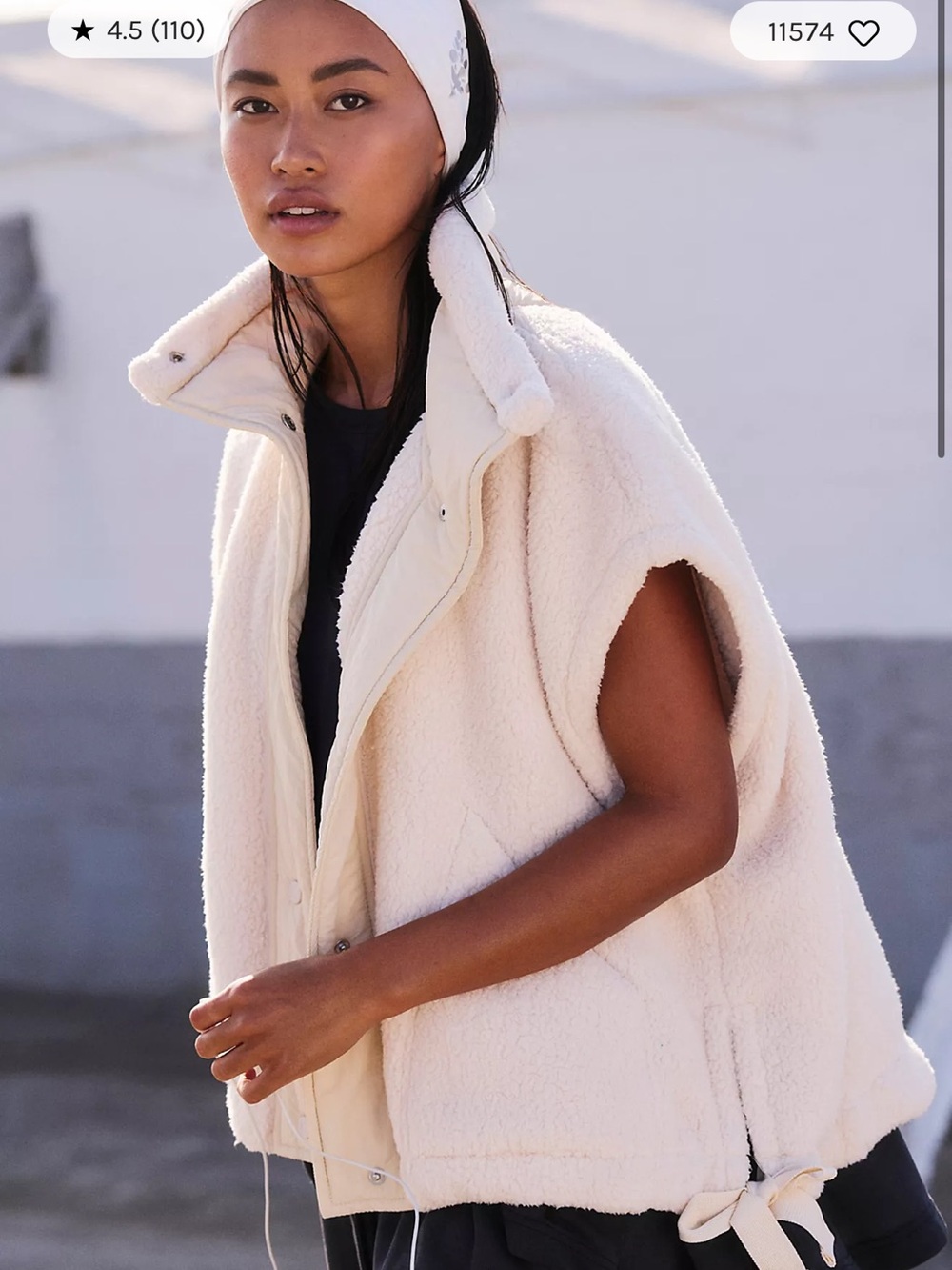Free People Cream Sherpa Vest with High Collar